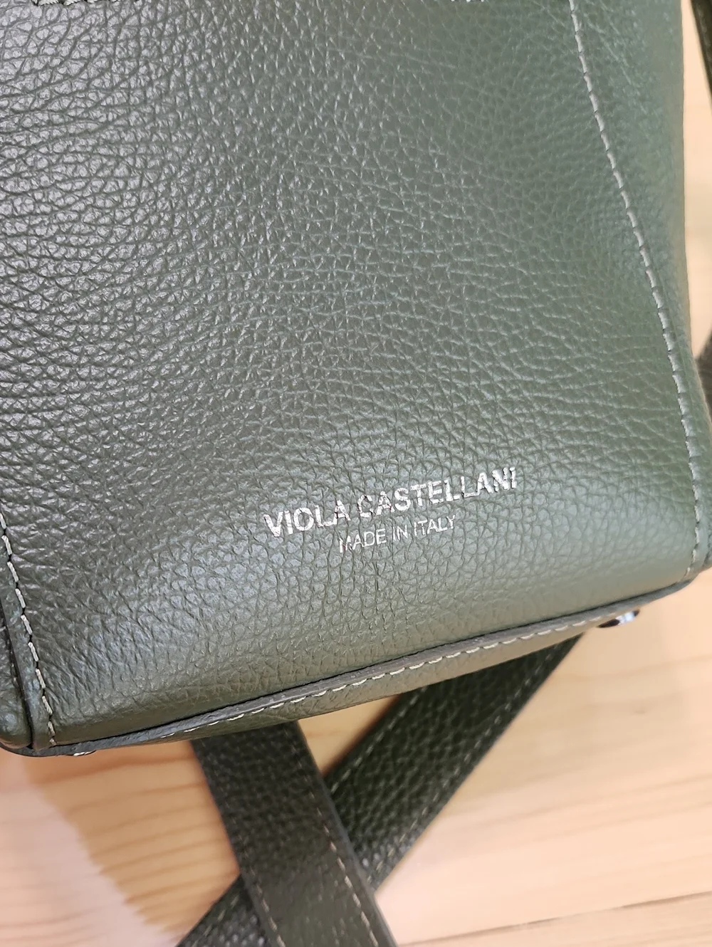 Viola Castellani Milano Olive Green Leather Crossbody Tote Satchel Bag Italy